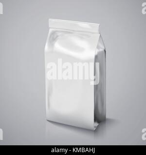 Kaffeebohne Paket Mockup, Silberfolie Paket in 3D-Grafik für Design verwendet Stock Vektor