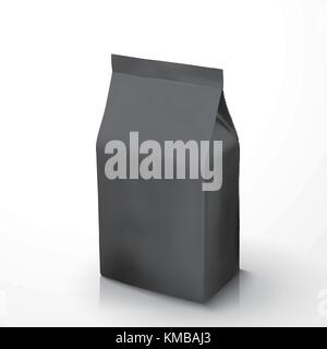 Kaffeebohne Paket Mockup, schwarze Folie Paket in 3D-Grafik für Design verwendet Stock Vektor