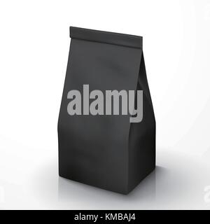 Kaffeebohne Paket Mockup, schwarze Folie Paket in 3D-Grafik für Design verwendet Stock Vektor
