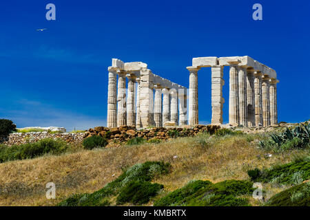 Die der Poseidon Tempel am Kap Sounion in Griechenland Ruine Stockfoto
