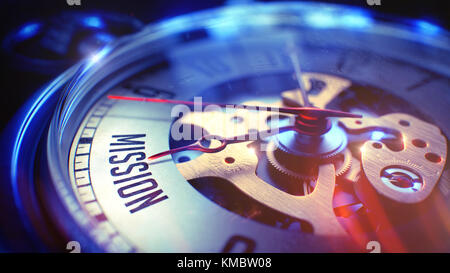 Mission - Inschrift auf Taschenuhr. 3D-Render. Stockfoto