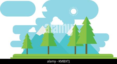 Natur Landschaft mit Wald und Berg im flachen Stil Vektor. Stock Vektor