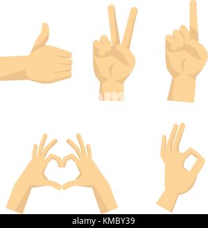 Flache Hand sign Set Vector Illustration mit isoliert weißer Hintergrund Stock Vektor