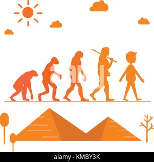 Die menschliche Evolution. silhouette Fortschritt Wachstum Entwicklung mit Pyramide Vector Illustration Stock Vektor