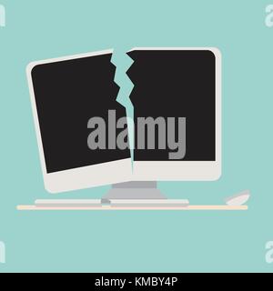 Defekter Computer mit Tastatur und Maus Vektor. abgestürzten Computer flachbild Cartoon Stil Stock Vektor