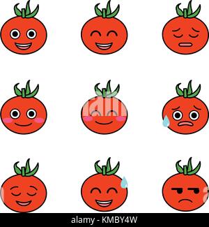 Tomaten emojicons mit isolierten weißen Hintergrund Vektor einrichten Stock Vektor