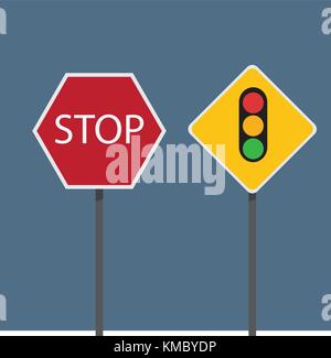 Stop und Verkehrszeichen Vector Illustration Stock Vektor