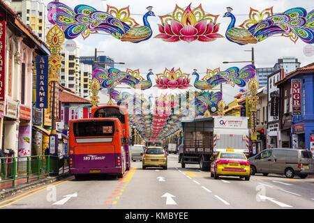 Deepavali Dekorationen auf Serangoon Road, Little India, Singapur Stockfoto