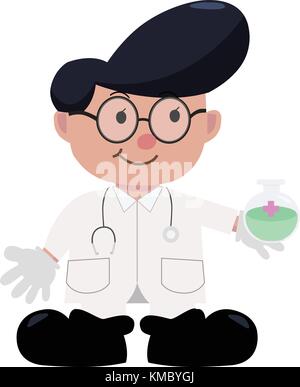 Flache Arzt halten Wasser der Droge für experimentelle Cartoon Character Vector Illustration mit isoliert weißer Hintergrund Stock Vektor