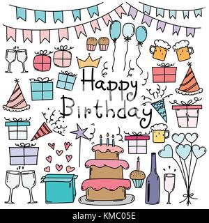 Hand gezeichnet doodle Vektor Happy Birthday. Stock Vektor