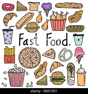 Line Hand gezeichnet doodle Vektor fast food. Stock Vektor