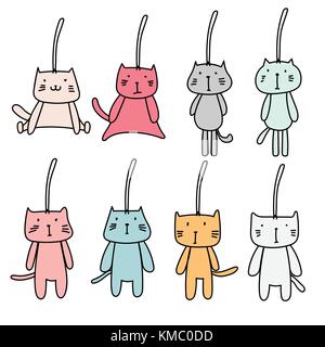 Hand gezeichnet von süße Katze Schlüsselbund. Vector Illustration. Stock Vektor