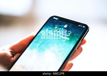 Nova Bana, Slowakei - 28.November 2017: neue apple iphone x-Smartphone. Stockfoto