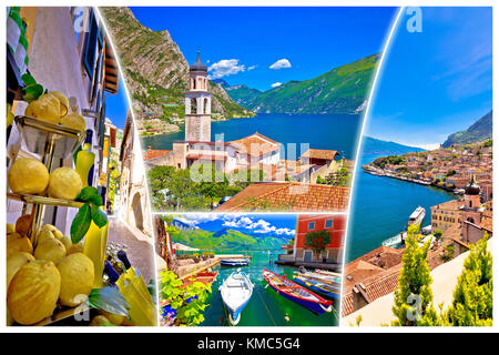 Limone sul Garda collage Reiseziel Postkarte, Gardasee in der Region Lombardei Stockfoto