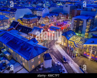Winter, Reykjavik, Island. Dieses Bild ist mit einer Drohne erschossen. Stockfoto