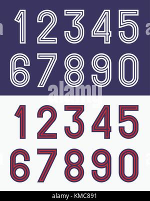 Vector Illustration von Vintage Football Jersey Zahlen Schriftart in einer und zwei Farben Stock Vektor
