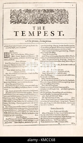 "Der Sturm" von William Shakespeare (1564-1616), die erste Seite von "Mr. William Shakespeares Komödien, Geschichten und Tragödien' im Jahre 1623 veröffentlicht. Stockfoto