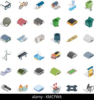 Öl Turm Symbole gesetzt, isometrische Stil Stock Vektor