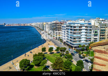 Thessaloniki Griechenland - tolle Aussicht in Thessaloniki vom Weißen Turm. Stockfoto