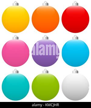 Vektor einrichten von glänzenden Weihnachtskugeln auf weißem Hintergrund. Stock Vektor