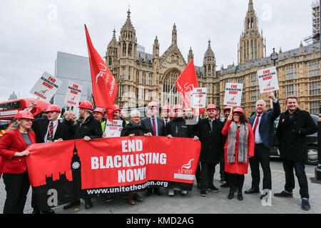 London, Großbritannien. Vom 6. Dezember 2017. Gewerkschafter kam der Anruf einer öffentlichen Untersuchung blacklisting zu verlangen und neue Gesetze verhindern, dass Schuldig Unternehmen aus Ausschreibungen für öffentliche Aufträge zu erstellen. David Rowe/Alamy Leben Nachrichten. Stockfoto