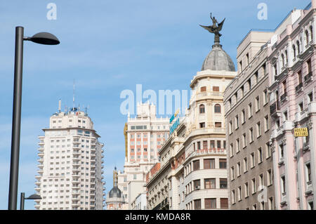Gebäude. Gran Via, Madrid, Spanien. Stockfoto