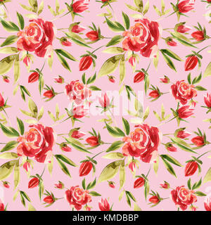 Cute floralen Muster in die Rosen blühen. Motive verstreut Random. Nahtlose Textur. Elegante Vorlage für Fashion Prints. Drucken mit rosa Blüten. Stockfoto