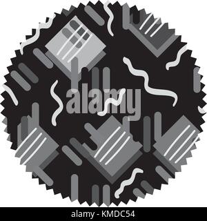 Graustufen Kreis mit Grafik Memphis geometrischen Hintergrund Stock Vektor