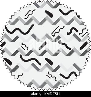 Graustufen Kreis mit Memphis Grafik zahlen Hintergrund Stock Vektor