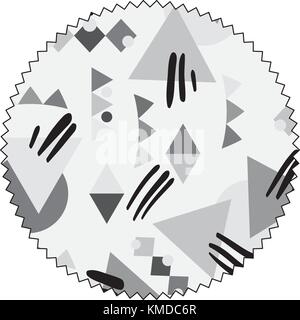 Graustufen Kreis mit Memphis geometrischen Stil Hintergrund Stock Vektor