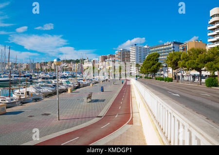 Radfahren Lane, Paseo Maritimo, Passeig Maritim, Avinguda de Gabriel Roca, Palma, Mallorca, Balearen, Spanien Stockfoto