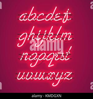 Leuchtend rote neon Kleinbuchstaben script Font Stock Vektor