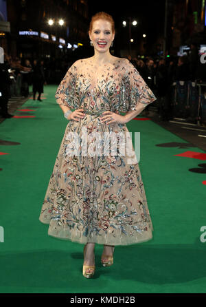 Jessica Chastain an der UK Premiere von Molly's Spiel, bei Vue West End, den Leicester Square, London. Stockfoto