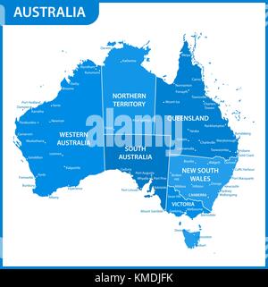 Die detaillierte Karte des Australien mit Regionen oder Staaten und Städte, Hauptstädte Stock Vektor