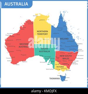 Die detaillierte Karte des Australien mit Regionen oder Staaten und Städte, Hauptstädte Stock Vektor