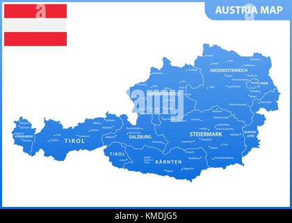 Die detaillierte Karte des Österreich mit Regionen oder Staaten und Städte, Kapital, National Flagge Stock Vektor