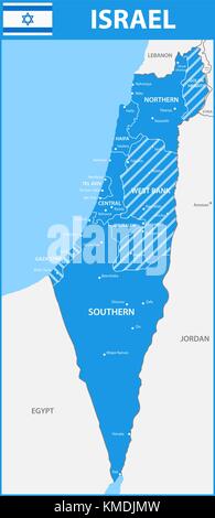 Die detaillierte Karte von Israel mit Regionen oder Staaten und Städte, Hauptstädte. Stock Vektor