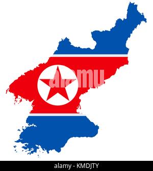 Die detaillierte Karte von Nordkorea mit National Flagge Stock Vektor