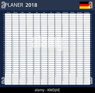 Deutsche Planer leer für 2018. Scheduler, Agenda oder Tagebuch Vorlage. Stock Vektor