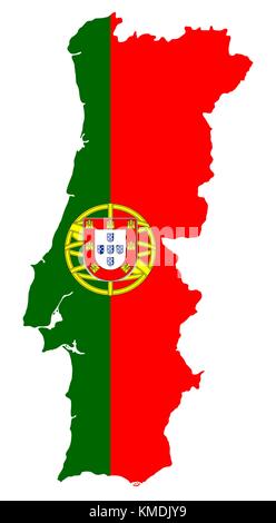 Die detaillierte Karte des Portugal mit National Flagge Stock Vektor