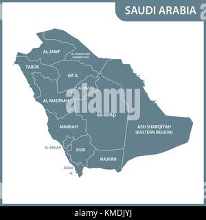 Die detaillierte Karte des Saudi-arabien mit Regionen Stock Vektor