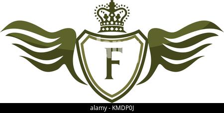 Wing shield Crown erste fletter, Vector, Vorlage, Schild, Schutz, Sicherheit, Illustration, Identität, Symbol, Luxus, Symbol, Zeichen, moderne, Form, Bu Stock Vektor