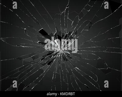 Das Kugelloch ist gerissen und das Glas auf weiß zerbrochen. 3D-Rendering 3D-Abbildung Stockfoto