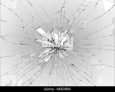 Das Kugelloch ist gerissen und das Glas auf Schwarz zerbrochen. 3D-Rendering 3D-Abbildung Stockfoto