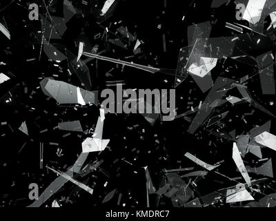 Bruchstücke aus zersplittertem oder zertrümmertem Glas. 3D-Rendering 3D-Abbildung Stockfoto