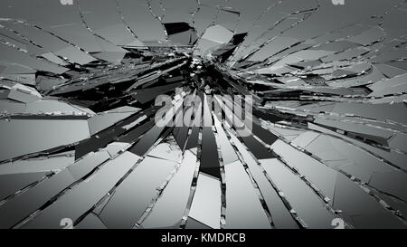 Bruchstücke aus zersplittertem oder zertrümmertem Glas. 3D-Rendering 3D-Abbildung Stockfoto
