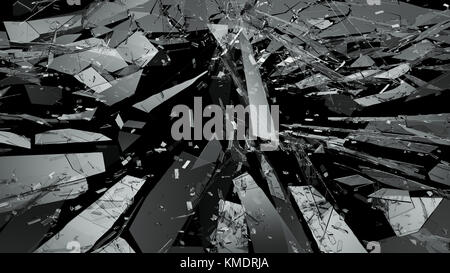 Einschussloch und Bruchstücke von zertrümmertem oder zertrümmertem Glas. 3D-Rendering 3D-Abbildung Stockfoto