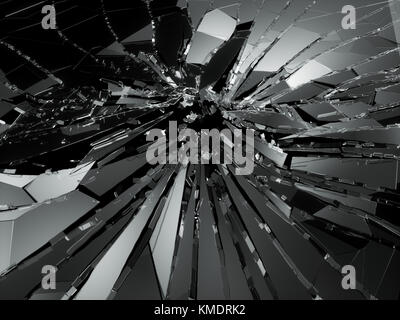 Bruchstücke aus zersplittertem oder zertrümmertem Glas. 3D-Rendering 3D-Abbildung Stockfoto