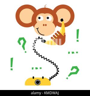 Cute cartoon monkey Aufruf banana phone Vektor t-stück drucken. Stock Vektor