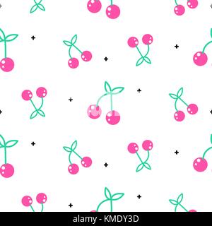 Helle Sommer saftige Kirsche cartoon nahtlose Muster. Stock Vektor